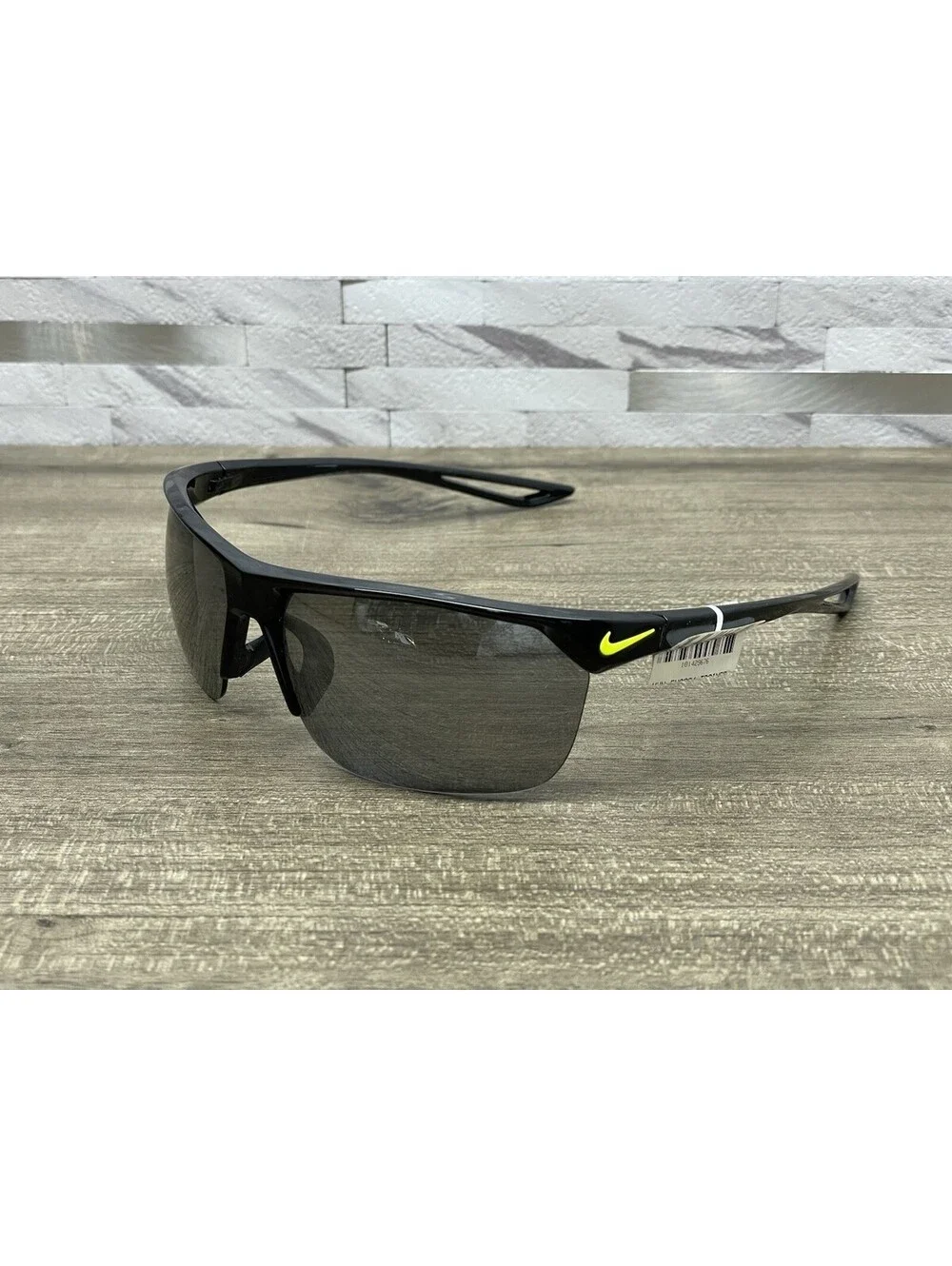 Nike TRAINER EV0934 001 317 Men's Black Wrap Half Rimless Sunglasses Grey Lenses